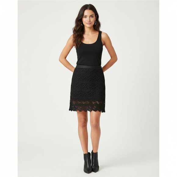 MANGO Women's Mini Skirt Black Lace High rise waist Scalloped hem Size XS - Picture 13 of 13